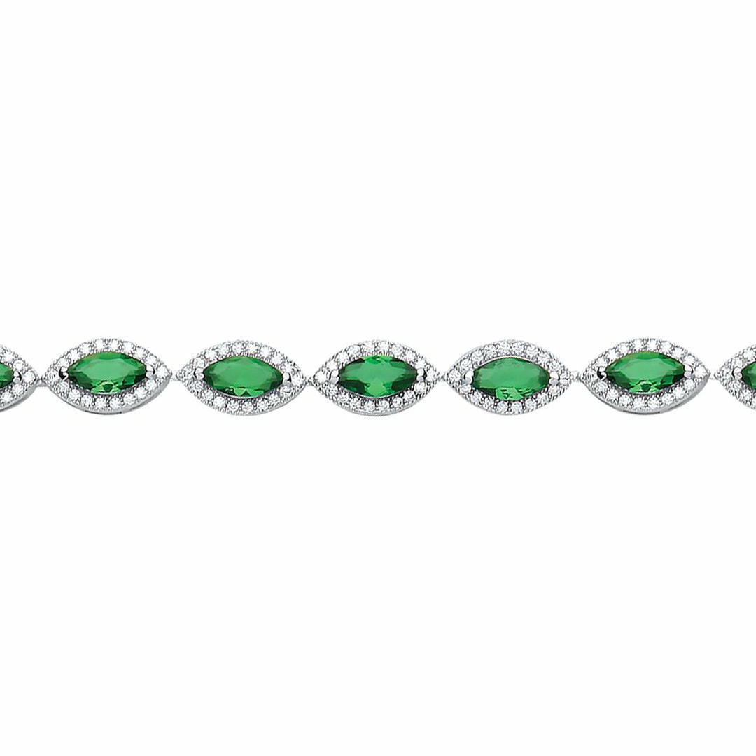 Silver  Green Marquise CZ Halo Cat's Eye Tennis Bracelet 9mm 6.5" - GVB210EM