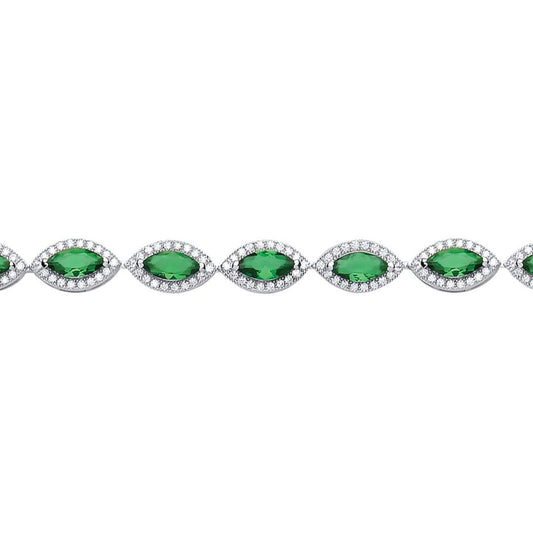 Silver  Green Marquise CZ Halo Cat's Eye Tennis Bracelet 9mm 6.5" - GVB210EM