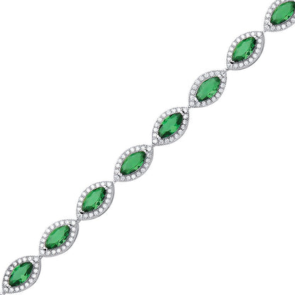 Silver  Green Marquise CZ Halo Cat's Eye Tennis Bracelet 9mm 6.5" - GVB210EM