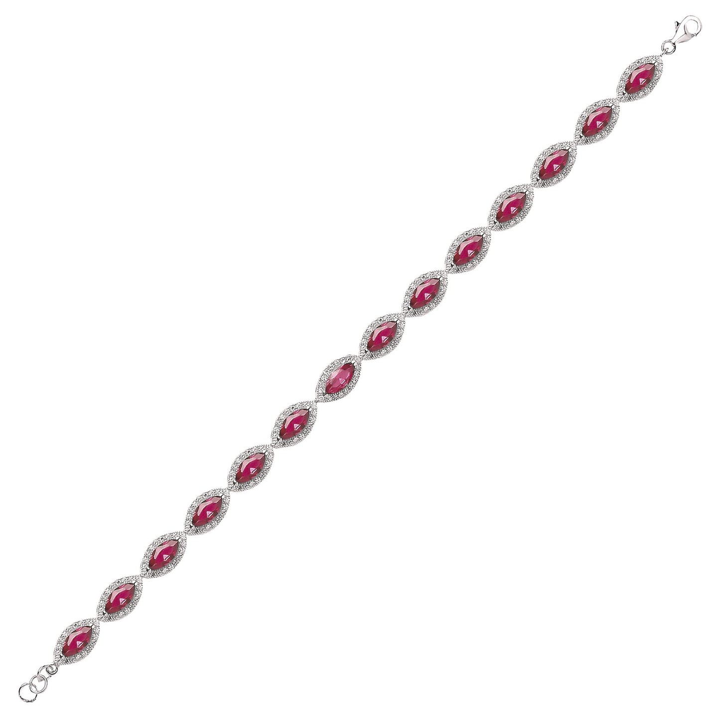 Silver  Red Marquise CZ Cat's Eye Halo Tennis Bracelet 9mm 7 inch - GVB210RU
