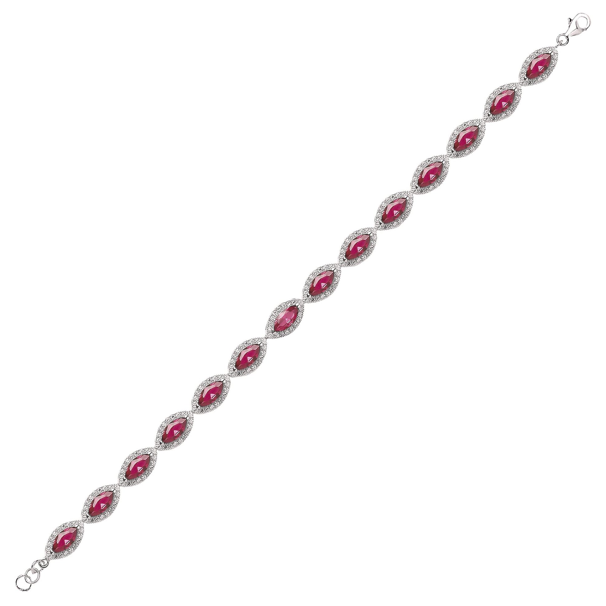 Silver  Red Marquise CZ Cat's Eye Halo Tennis Bracelet 9mm 7 inch - GVB210RU