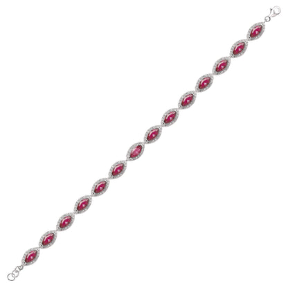 Silver  Red Marquise CZ Cat's Eye Halo Tennis Bracelet 9mm 7 inch - GVB210RU