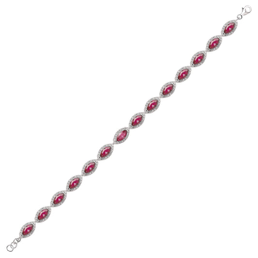 Silver  Red Marquise CZ Cat's Eye Halo Tennis Bracelet 9mm 7 inch - GVB210RU