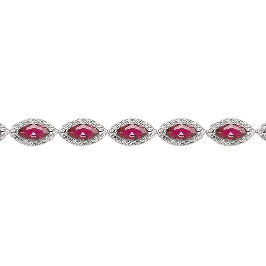 Silver  Red Marquise CZ Cat's Eye Halo Tennis Bracelet 9mm 7 inch - GVB210RU