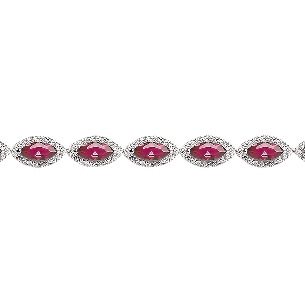 Silver  Red Marquise CZ Cat's Eye Halo Tennis Bracelet 9mm 7 inch - GVB210RU