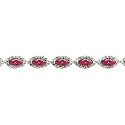 Silver  Red Marquise CZ Cat's Eye Halo Tennis Bracelet 9mm 7 inch - GVB210RU