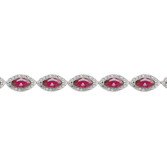 Silver  Red Marquise CZ Cat's Eye Halo Tennis Bracelet 9mm 7 inch - GVB210RU