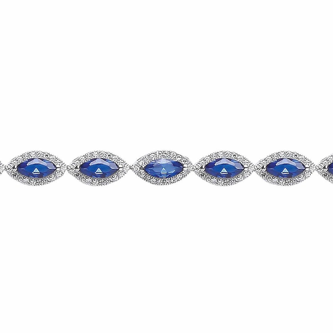Silver  Blue Marquise CZ Tears of Joy Tennis Bracelet 9mm 7 inch - GVB210SAP