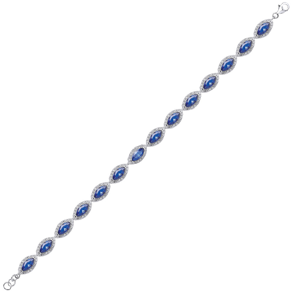 Silver  Blue Marquise CZ Tears of Joy Tennis Bracelet 9mm 7 inch - GVB210SAP