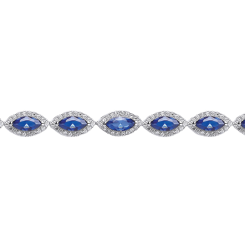 Silver  Blue Marquise CZ Tears of Joy Tennis Bracelet 9mm 7 inch - GVB210SAP