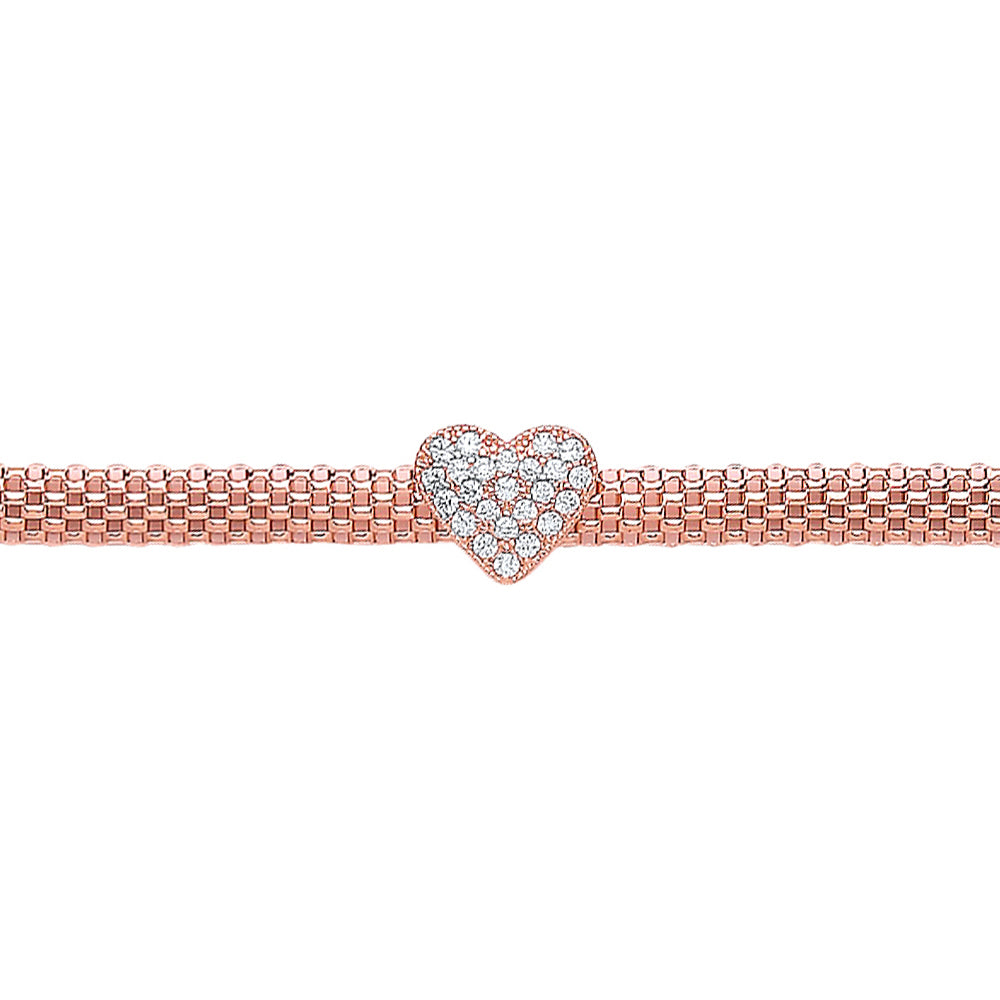 Rose Silver  CZ Correana Pave Heart Bracelet - GVB215ROSE