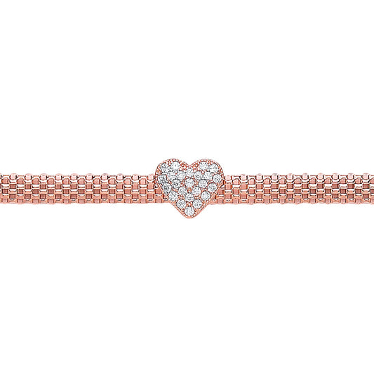 Rose Silver  CZ Correana Pave Heart Bracelet - GVB215ROSE