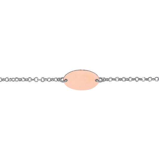 2-Colour Silver  ID 19mm Oval Disc Tag ID Bracelet - GVB222