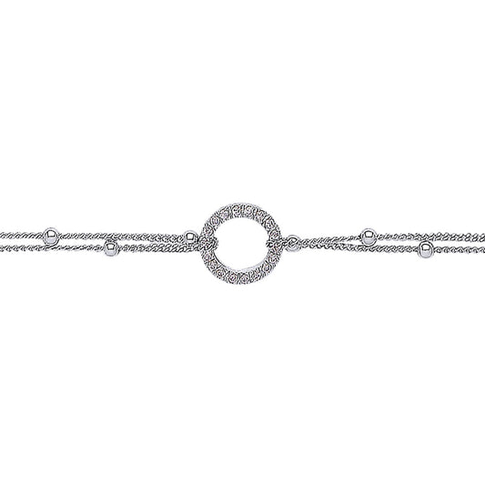 Silver  CZ Beaded Halo Pave Charm Bracelet - GVB235