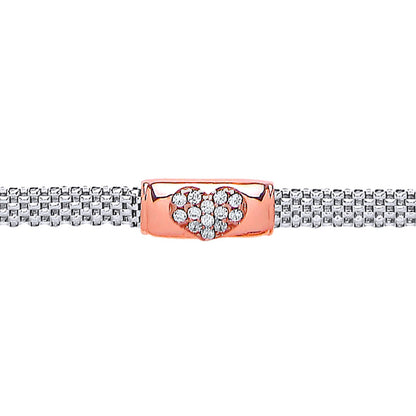 2-Colour Silver  CZ Heart Bar Correana Bracelet - GVB245