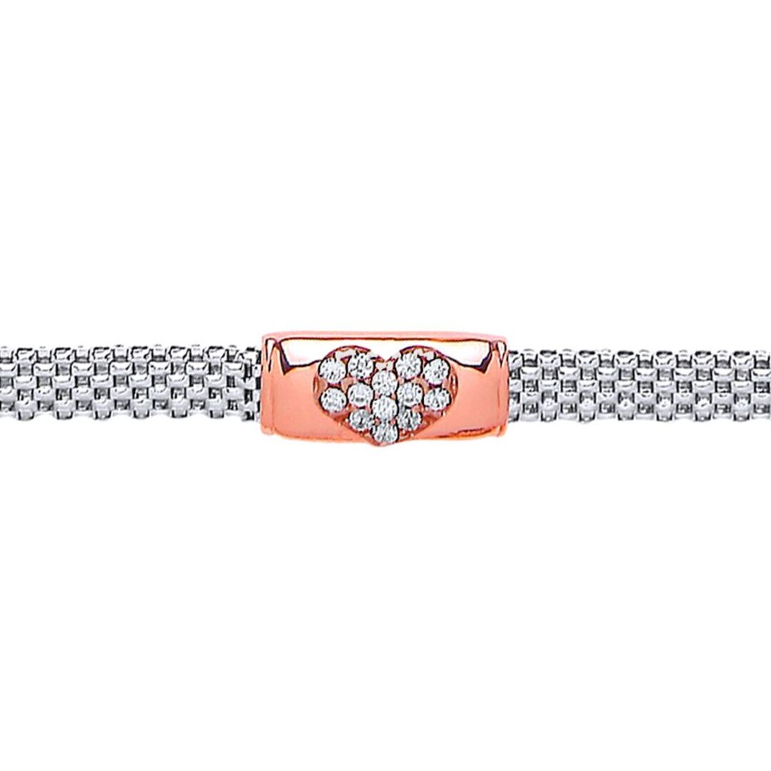 2-Colour Silver  CZ Heart Bar Correana Bracelet - GVB245