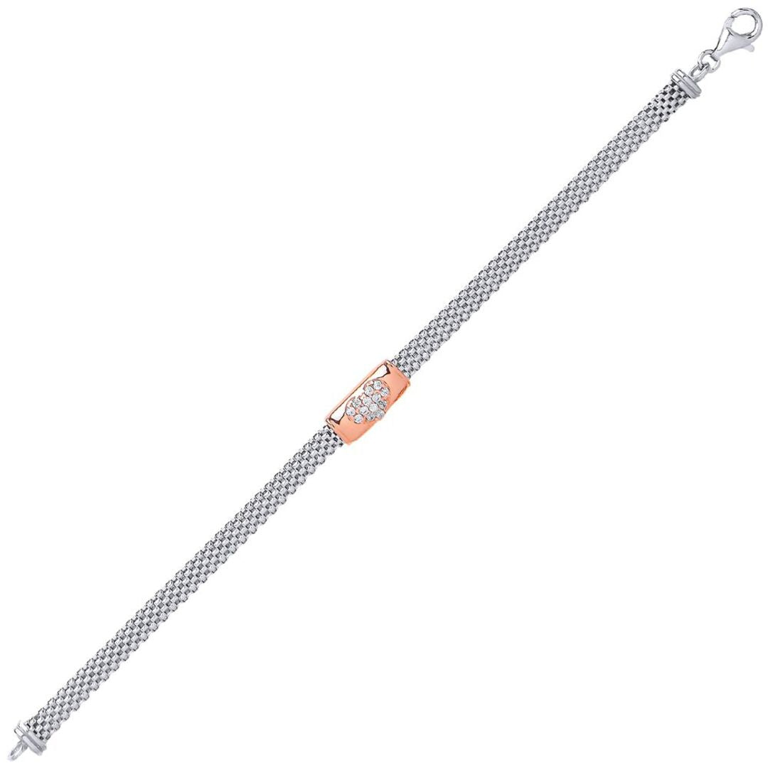 2-Colour Silver  CZ Heart Bar Correana Bracelet - GVB245