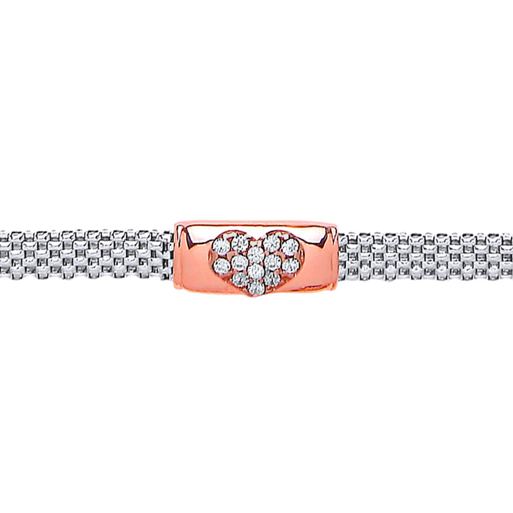 2-Colour Silver  CZ Heart Bar Correana Bracelet - GVB245