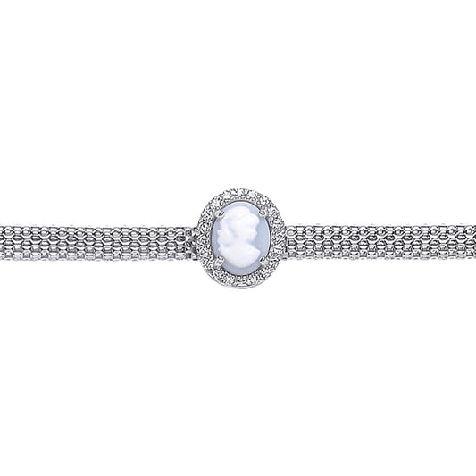 Silver  Oval CZ Correana Pave Halo Bracelet - GVB246