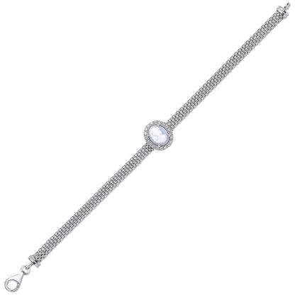 Silver  Oval CZ Correana Pave Halo Bracelet - GVB246