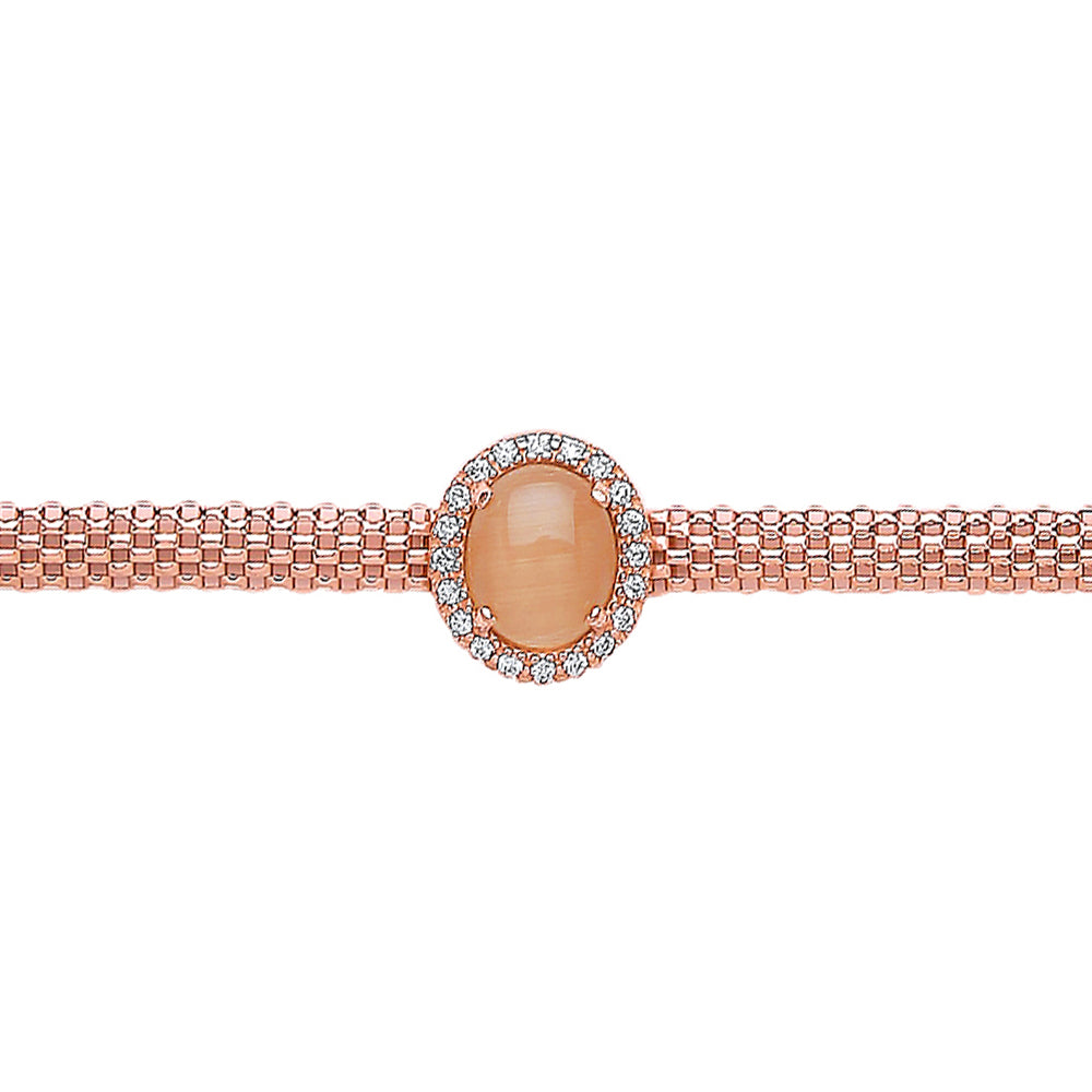 Rose Silver  Orange Oval CZ Correana Pave Halo Bracelet - GVB247