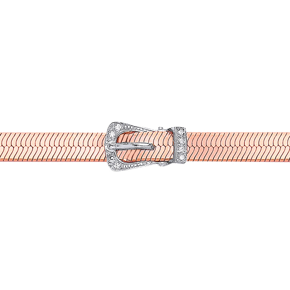 Rose Silver  CZ Herringbone Belt Buckle Bracelet - GVB250