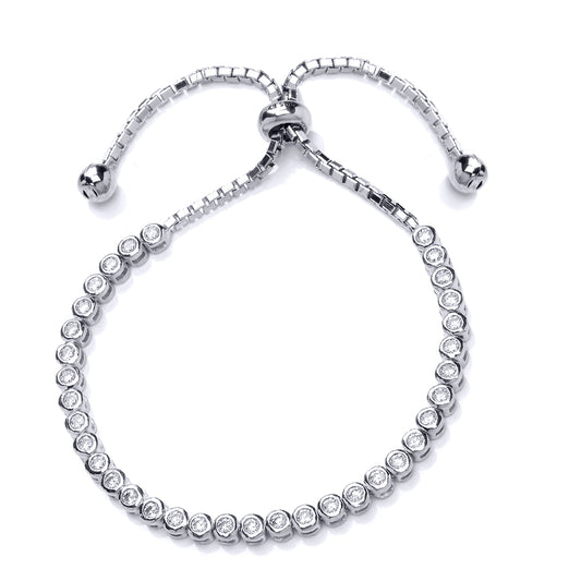 Silver  CZ Tennis Eternity Adjustable Toggle Slider Bracelet 3mm - GVB255RH