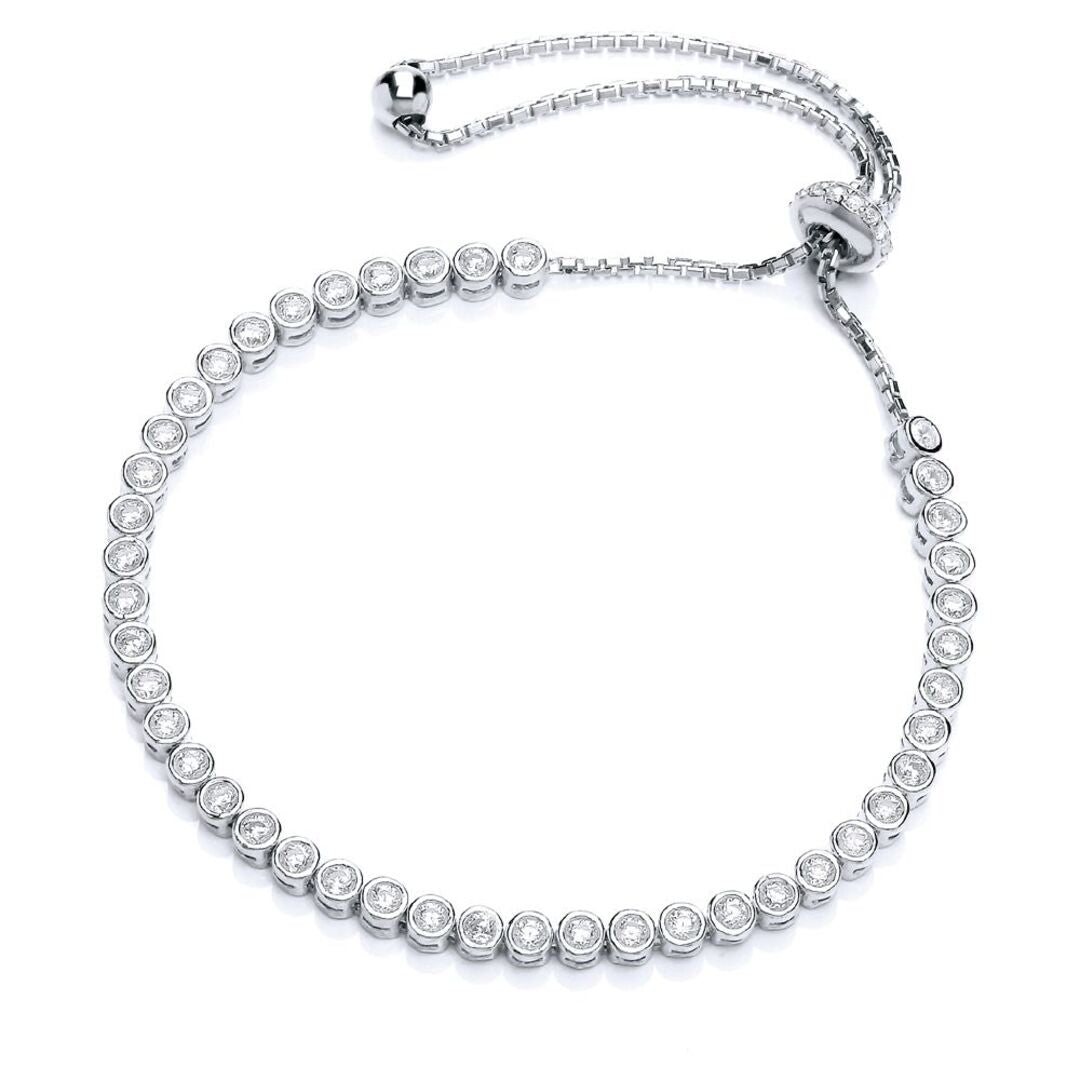 Silver  CZ Tennis Eternity Toggle Slider Bracelet 3mm - GVB257RH