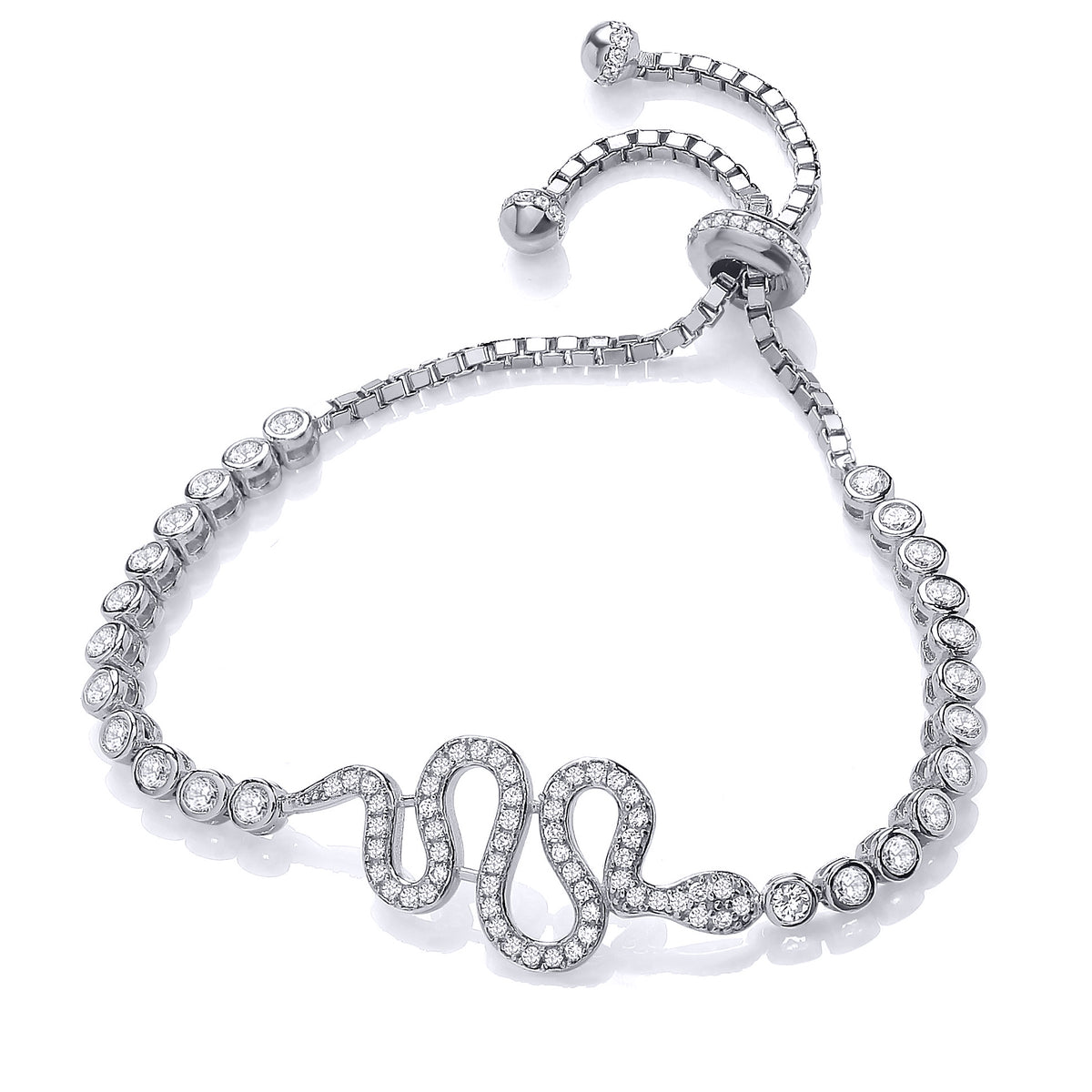 Sterling Silver  CZ Snake Tennis Adjustable Toggle Slider Bracelet - GVB260RH