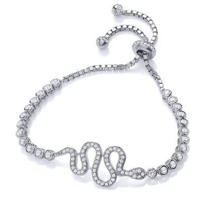 Sterling Silver  CZ Snake Tennis Adjustable Toggle Slider Bracelet - GVB260RH