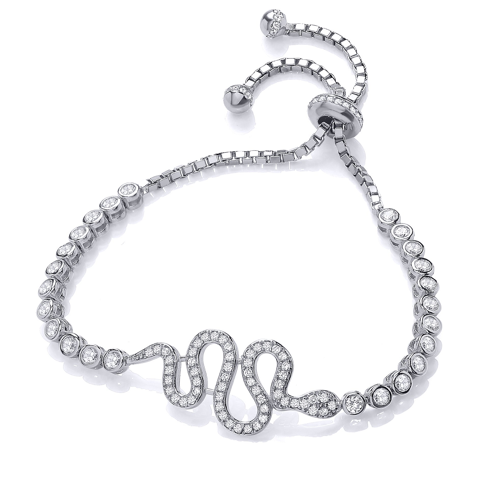 Sterling Silver  CZ Snake Tennis Adjustable Toggle Slider Bracelet - GVB260RH