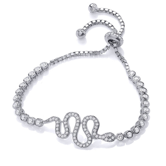 Sterling Silver  CZ Snake Tennis Adjustable Toggle Slider Bracelet - GVB260RH
