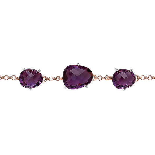 Rose Silver  Purple irregular-shape CZ Nugget Bracelet - GVB267AM