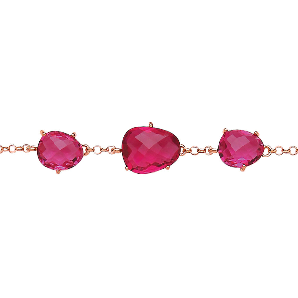 Rose Silver  Red irregular-shape CZ Nugget Bracelet - GVB267R