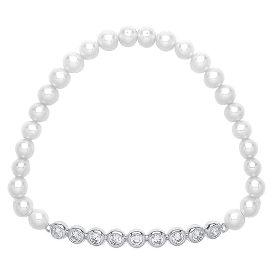 Silver  CZ Pearl Bubbles Bead Bracelet 5mm 5mm - GVB271