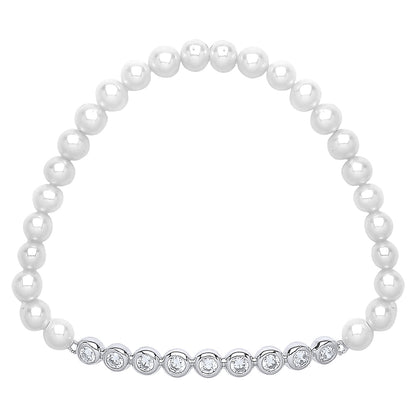 Silver  CZ Pearl Bubbles Bead Bracelet 5mm 5mm - GVB271