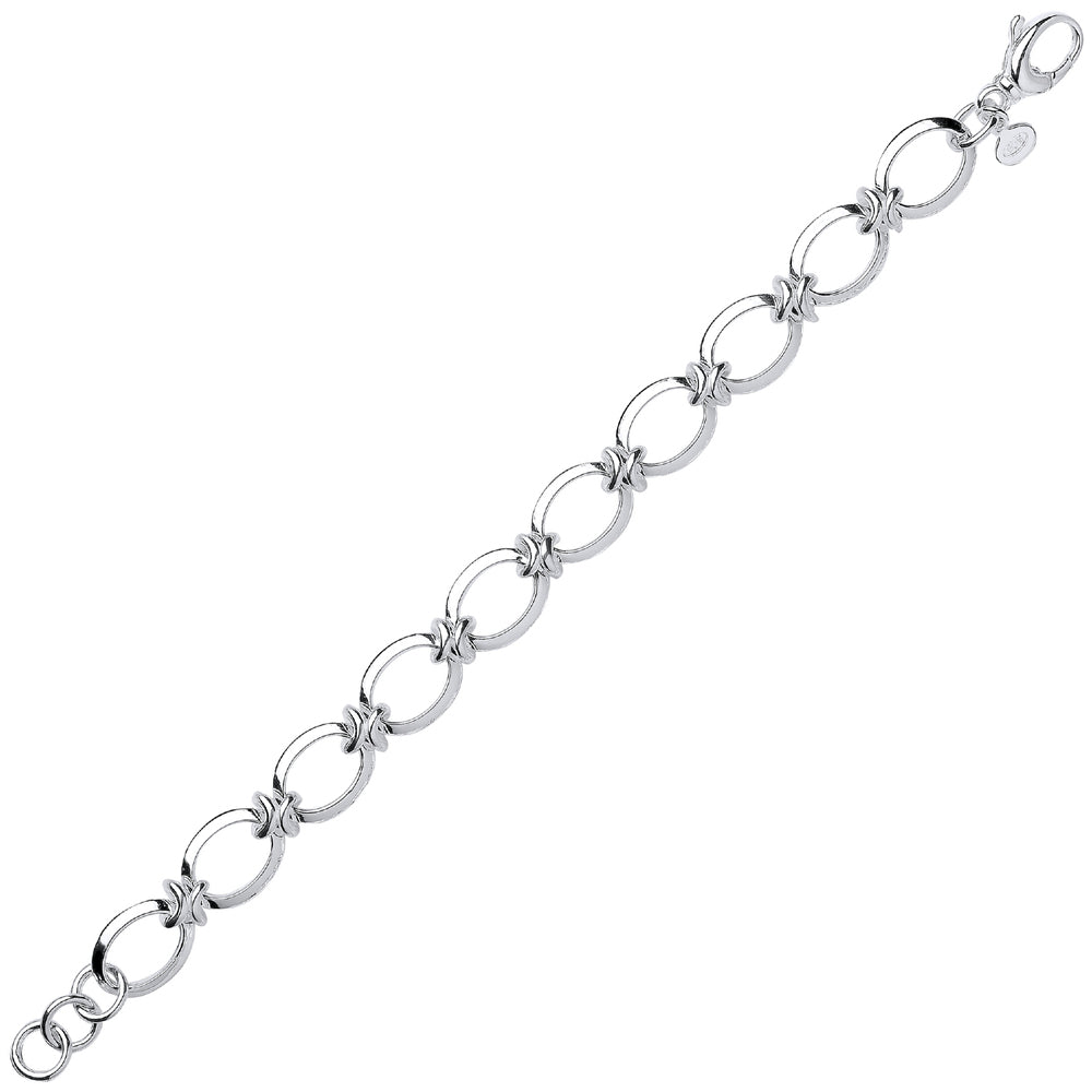 Silver  Flat Oval Chain Bracelet 12mm 8 inch - GVB283