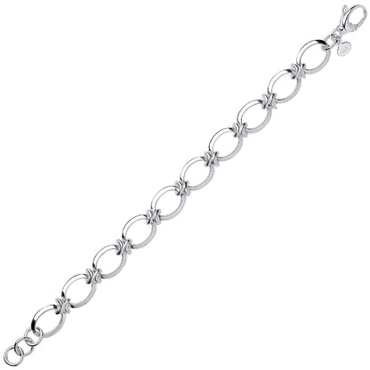 Silver  Flat Oval Chain Bracelet 12mm 8 inch - GVB283