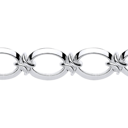 Silver  Flat Oval Chain Bracelet 15mm 8.5 inch - GVB284