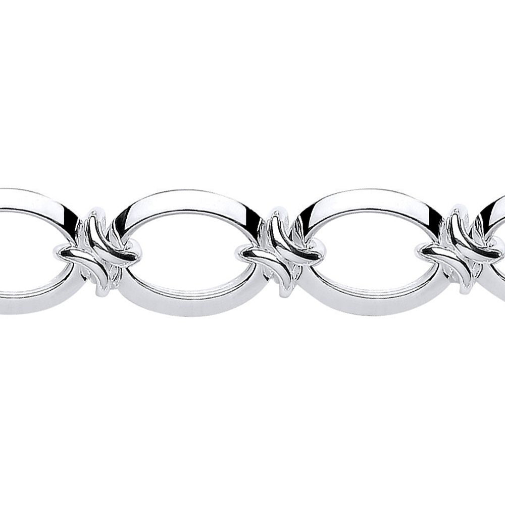 Silver  Flat Oval Chain Bracelet 16mm 8inch - GVB284