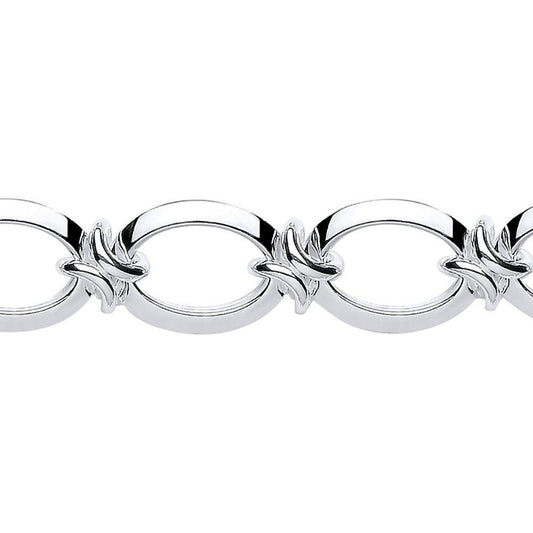 Silver  Flat Oval Chain Bracelet 16mm 8inch - GVB284
