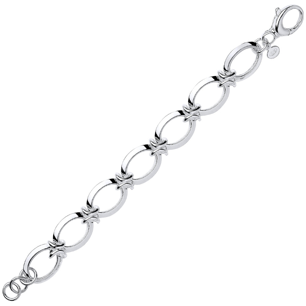 Silver  Flat Oval Chain Bracelet 15mm 8.5 inch - GVB284