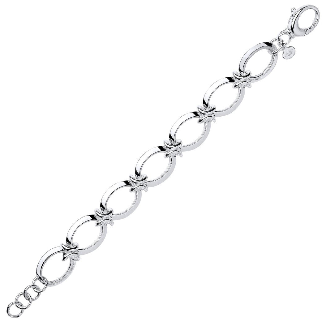 Silver  Flat Oval Chain Bracelet 16mm 8inch - GVB284