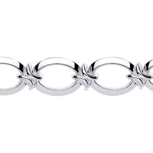 Silver  Flat Oval Chain Bracelet 16mm 8inch - GVB284
