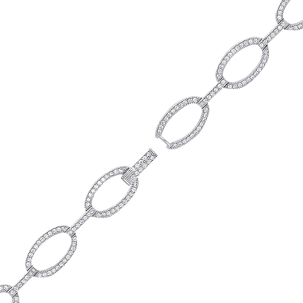 Silver  CZ Flat Oval Belcher Tennis Bracelet 7mm 7.5 inch - GVB292