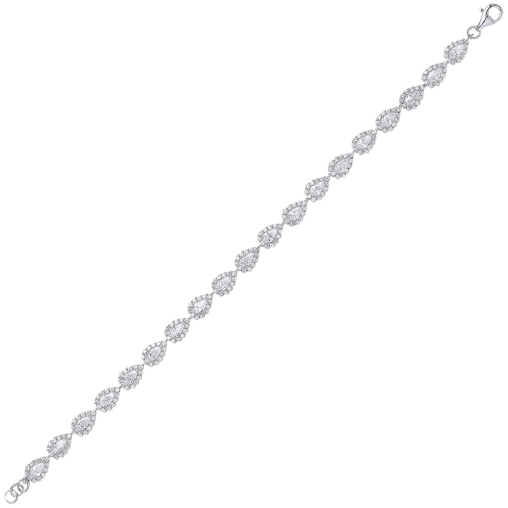 Silver  Pear CZ Tears of Joy Tennis Bracelet 6mm 7 inch - GVB293