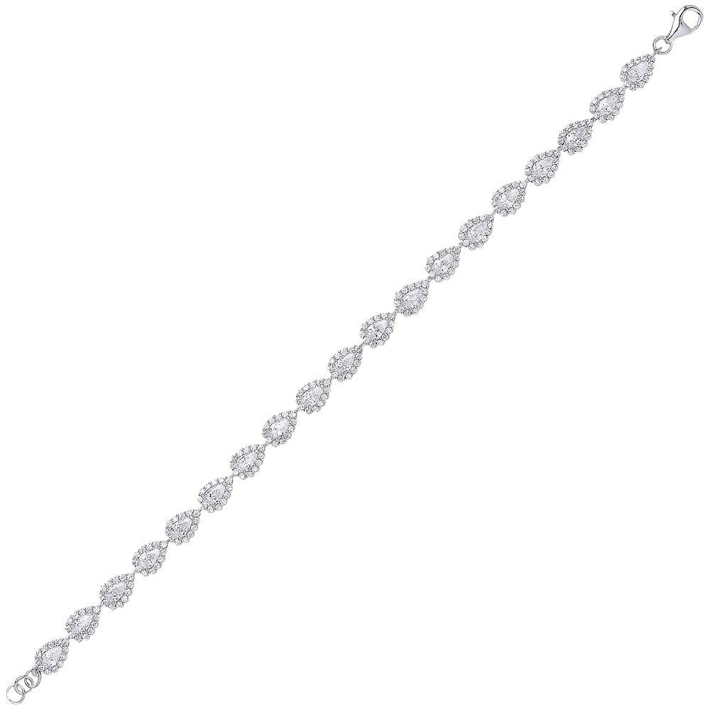 Silver  Pear CZ Tears of Joy Tennis Bracelet 6mm 7 inch - GVB293
