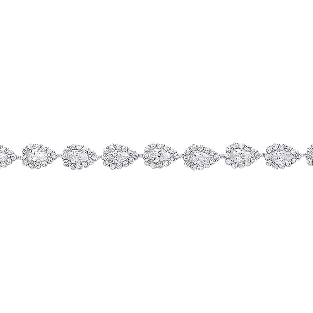 Silver  Pear CZ Tears of Joy Tennis Bracelet 6mm 7 inch - GVB293