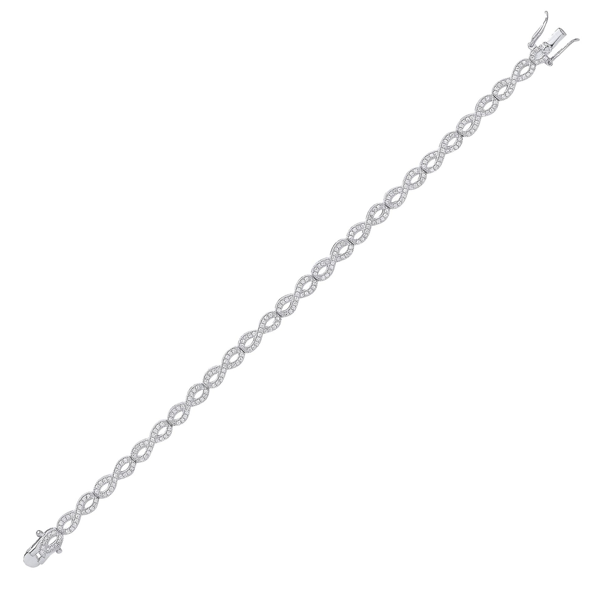 Silver  CZ Infinity Figure 8 Eternity Tennis Bracelet 4mm 7.5 inch - GVB294RH