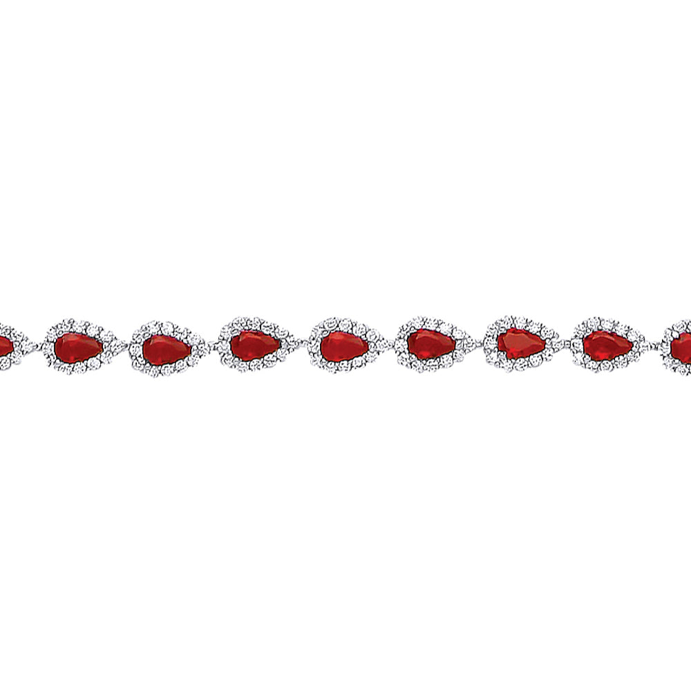 Silver  Red Pear CZ Tears of Joy Tennis Bracelet 6mm 7 inch - GVB295